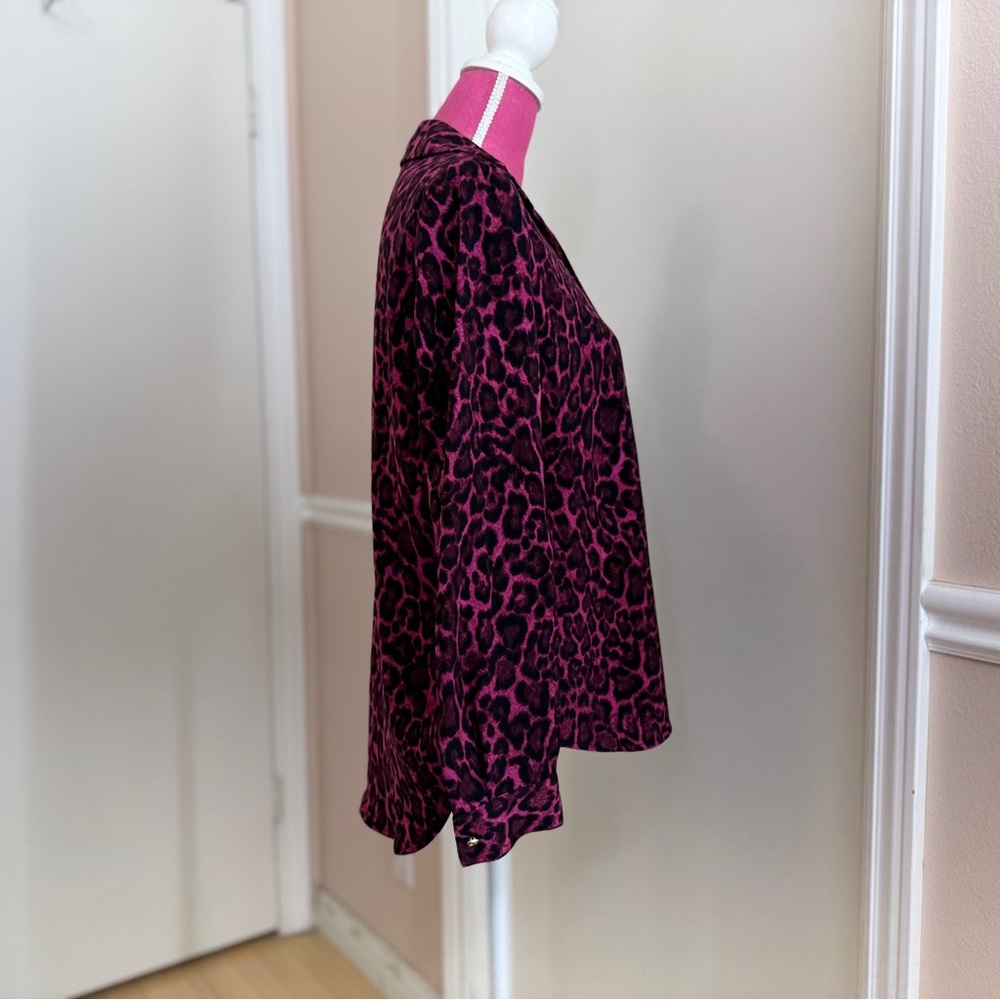 Michael Kors Women Top Shirt Magenta Black Leopard/Animal Print Button Up Size L - Picture 2 of 8